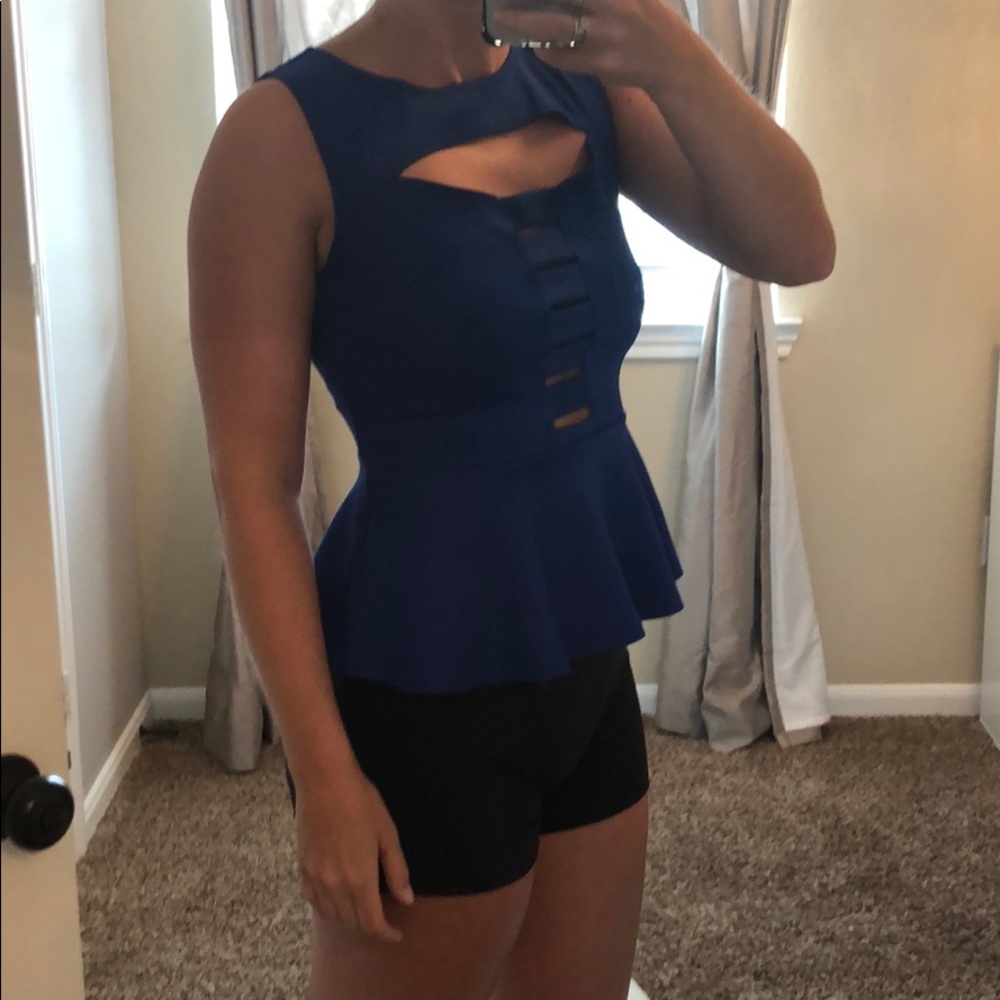 Blue tank top with slits in front